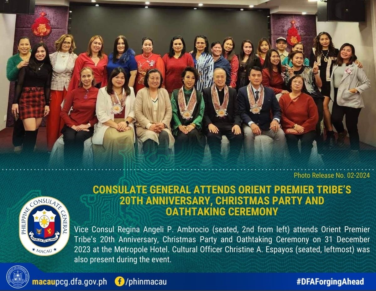 1 Photo Release No. 02 2023 Consulate General Attends Orient Premier Tribes 20th Anniversary Christmas Party and Oath Taking Ceremony