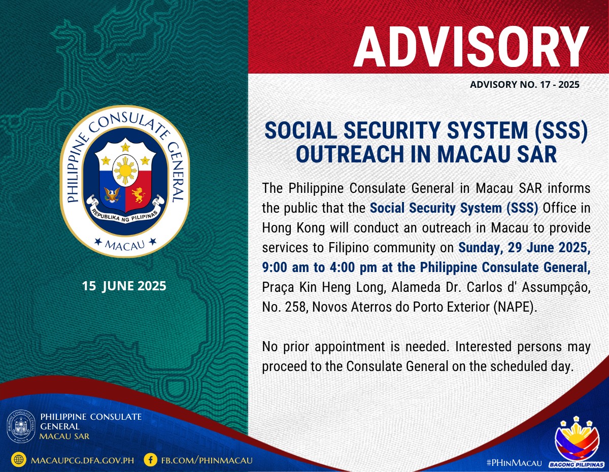 Advisory No.17 2025 Social Security System SSS Outreach in Macau SAR