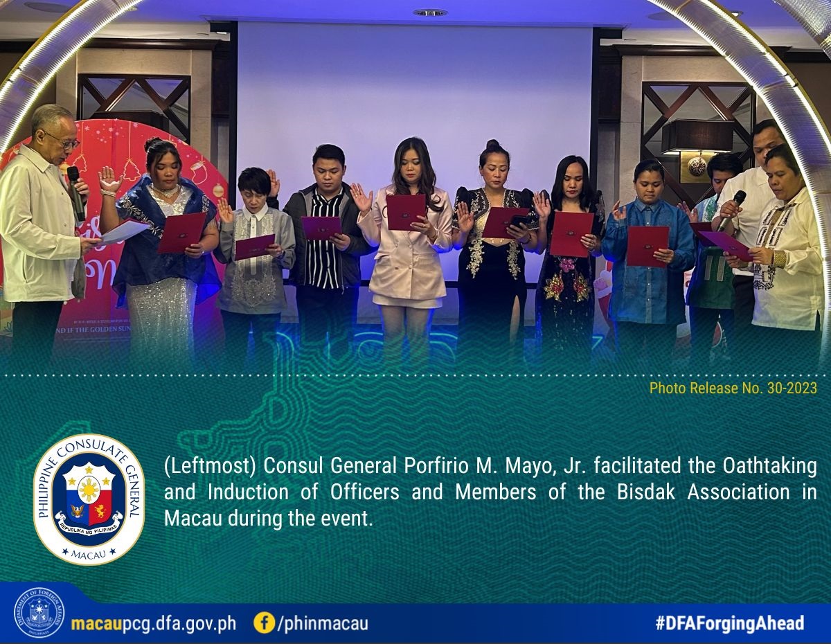Photo Release No.30 2023 Consulate General Attends BISDAK Association In Macaus Christmas Party And Oathtaking Ceremony2